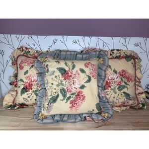 VTG Floral Shabby Chic Ruffled Corded Pillows 18x18 Set of 3 Granny/Cottage Core